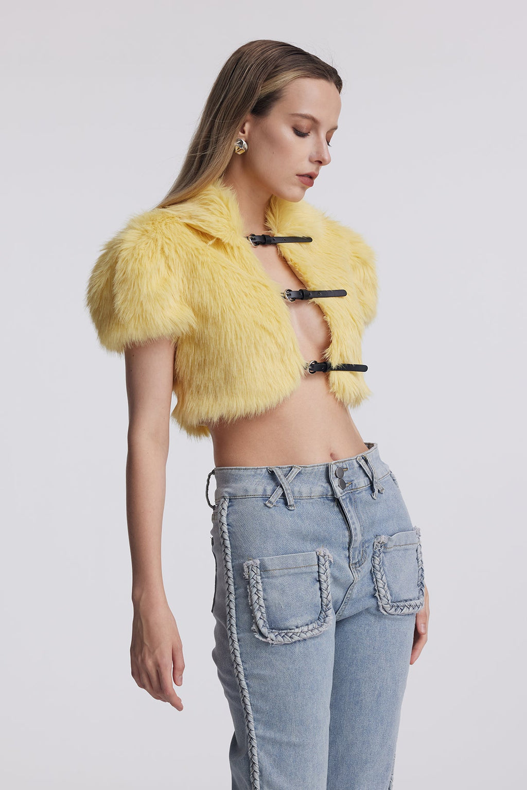 Amytis Faux Fur Cutout Crop Top