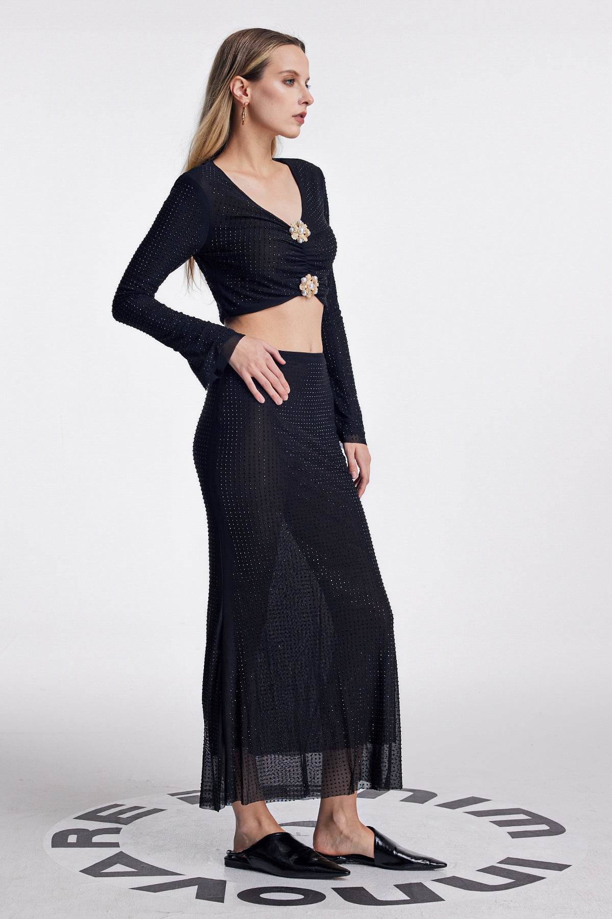 Anabia Dot Flower Ruffle Skirt Set