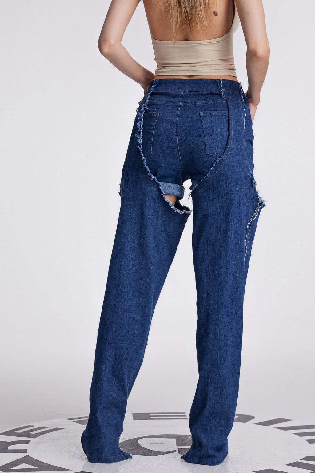 Anahi Deconstruct Asymmetric Fringe Jeans In Deep Blue