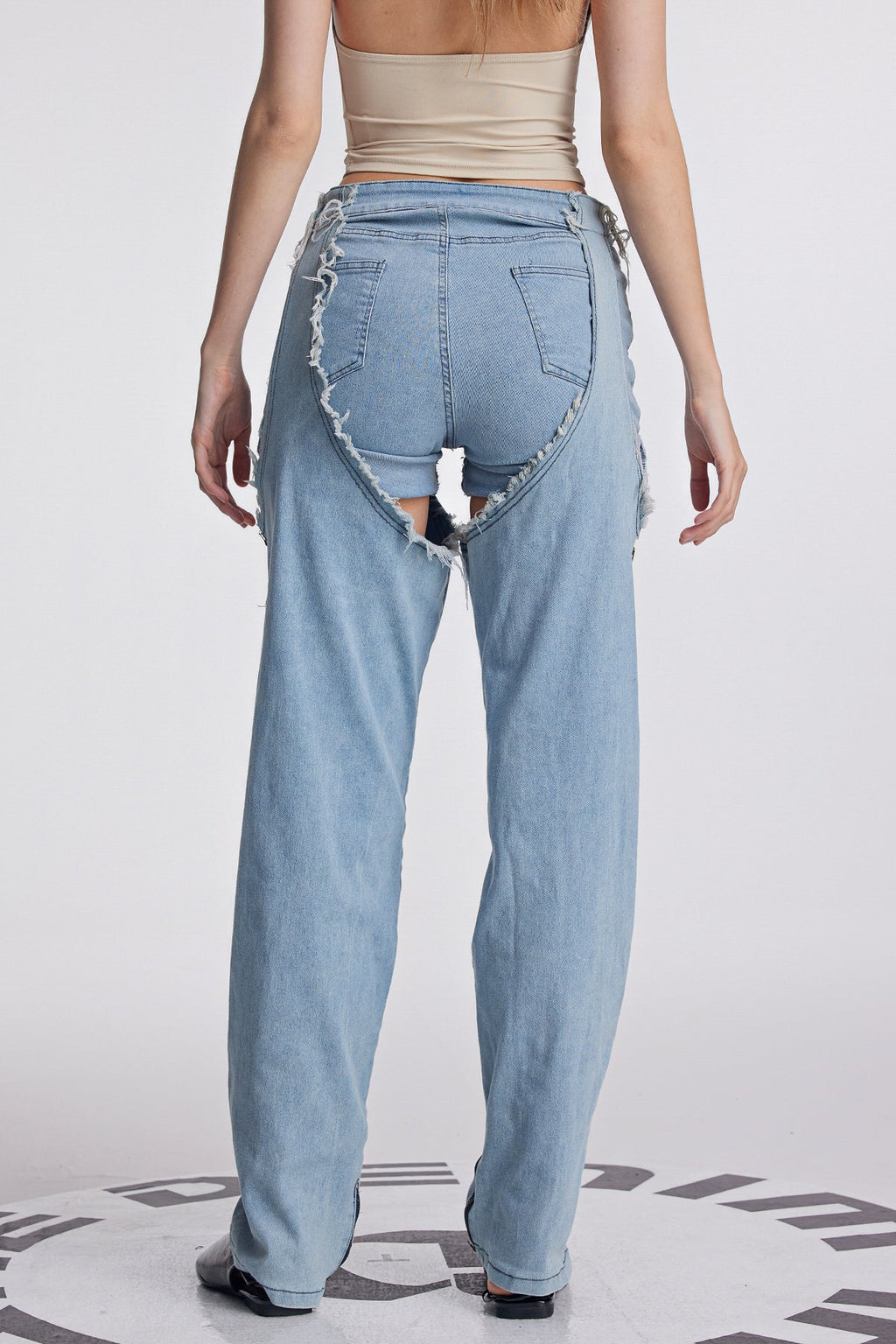 Anahi Deconstruct Asymmetric Fringe Jeans In Slight Blue