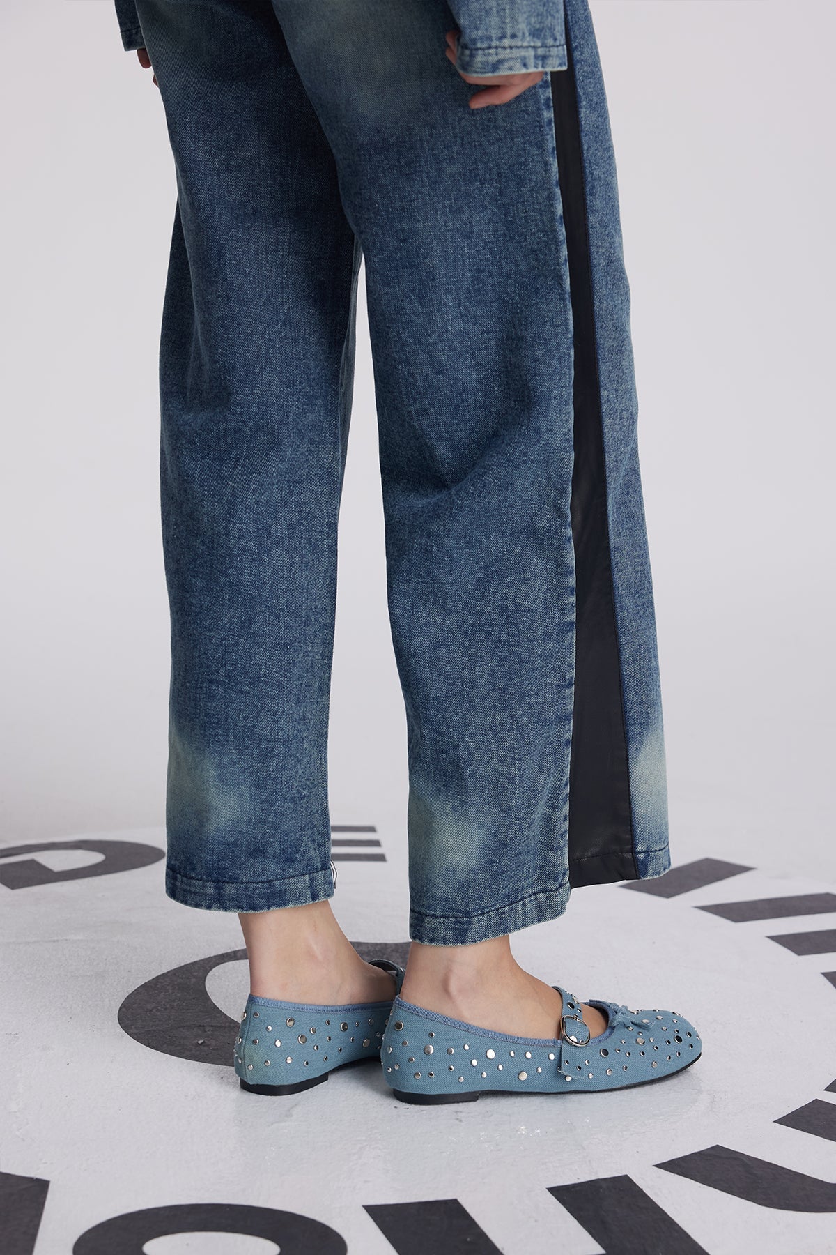 Analeigh Bow Studded Denim Flats