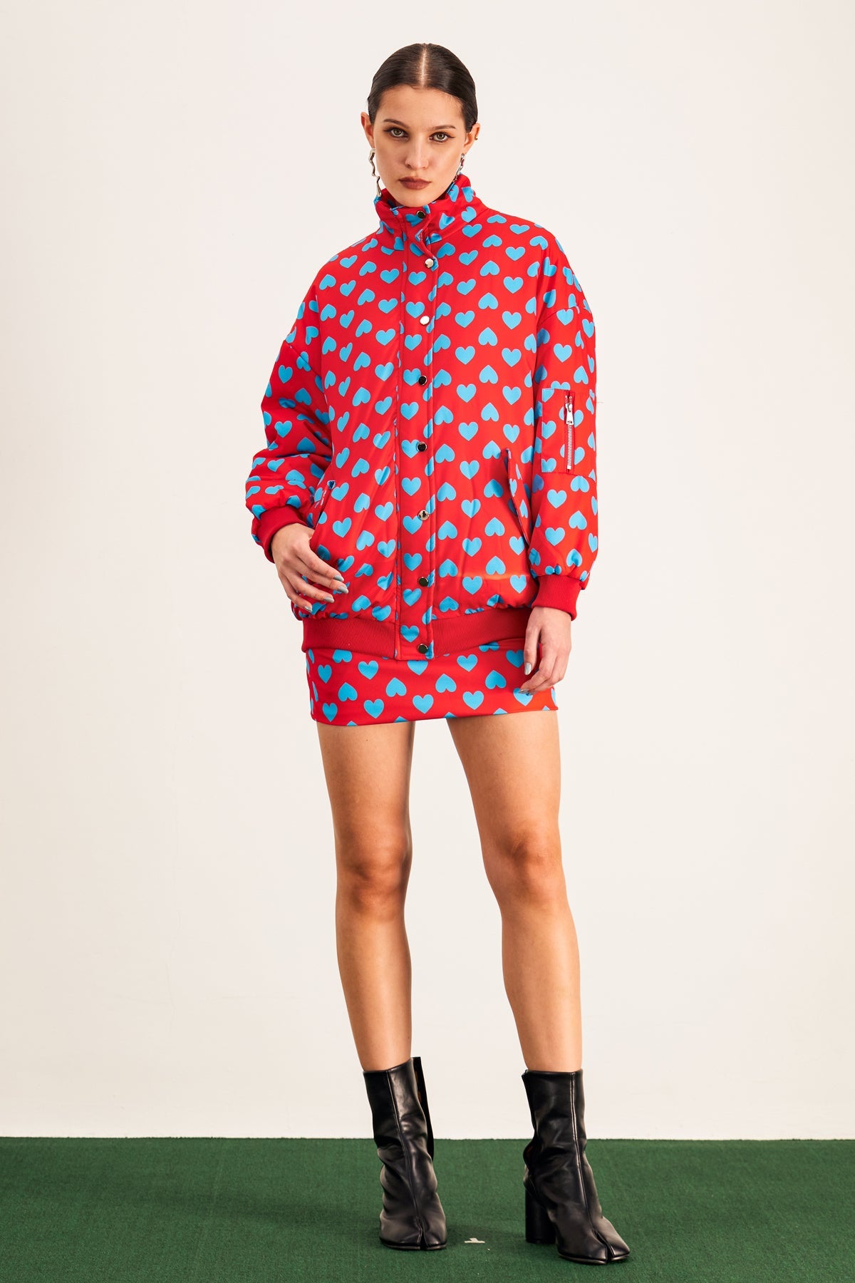 Anamika Love Dot Stand Collar Skirt Set