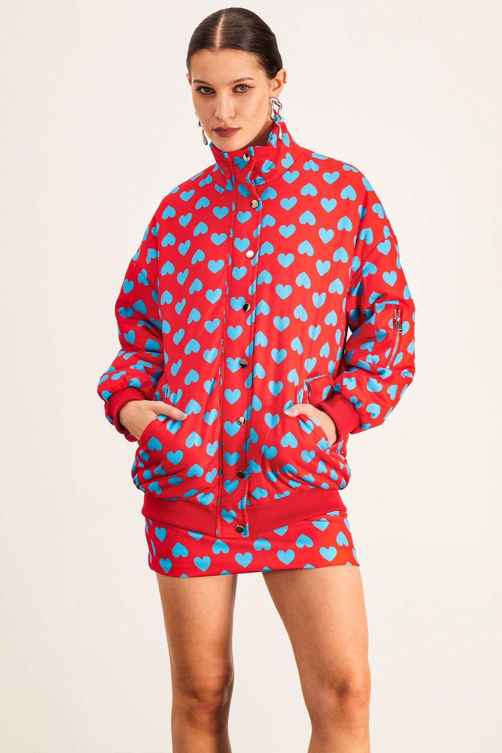 Anamika Love Dot Stand Collar Skirt Set