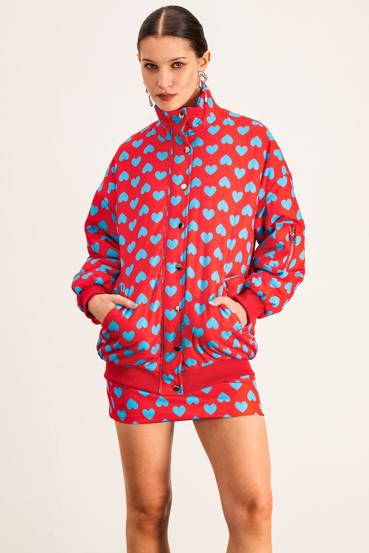 Anamika Love Dot Stand Collar Skirt Set