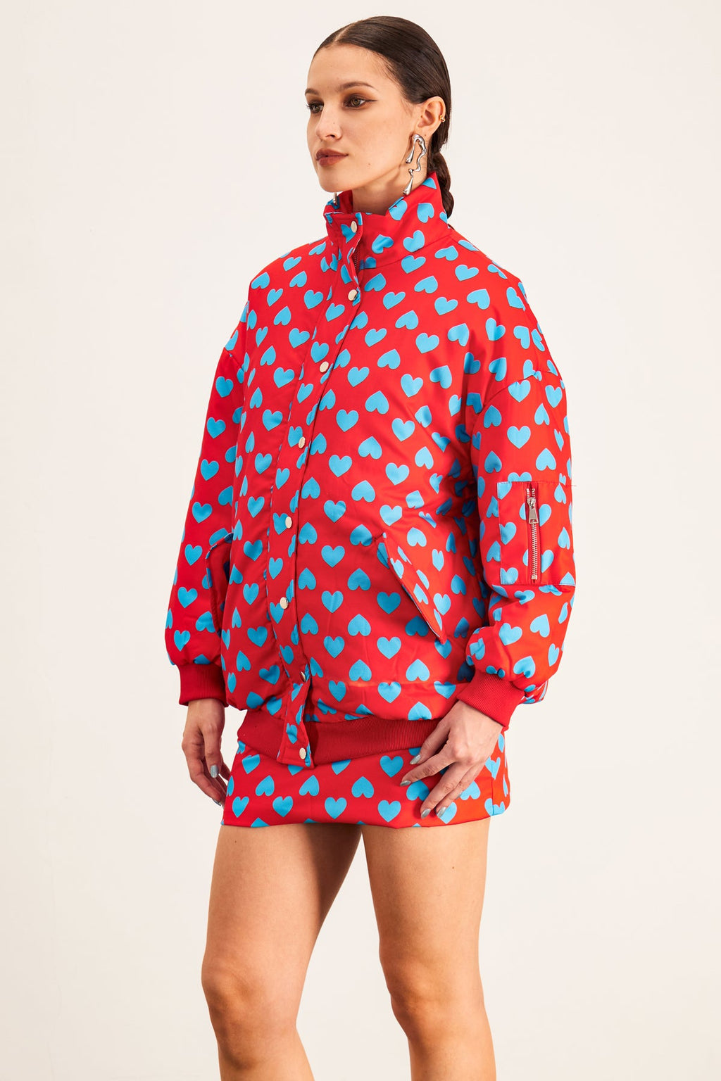 Anamika Love Dot Stand Collar Skirt Set