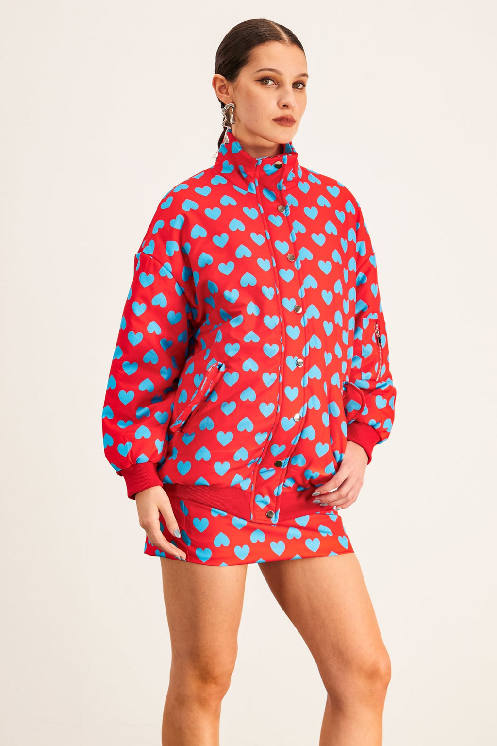 Anamika Love Dot Stand Collar Skirt Set