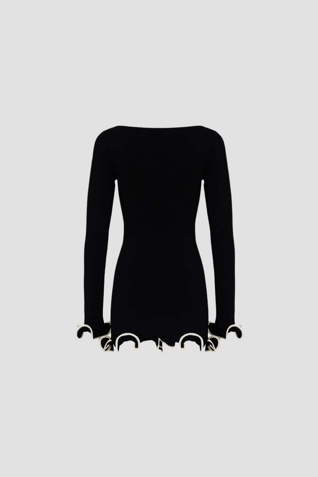 Anand Asymmetric Wavy Long Sleeve Mini Dress In Black