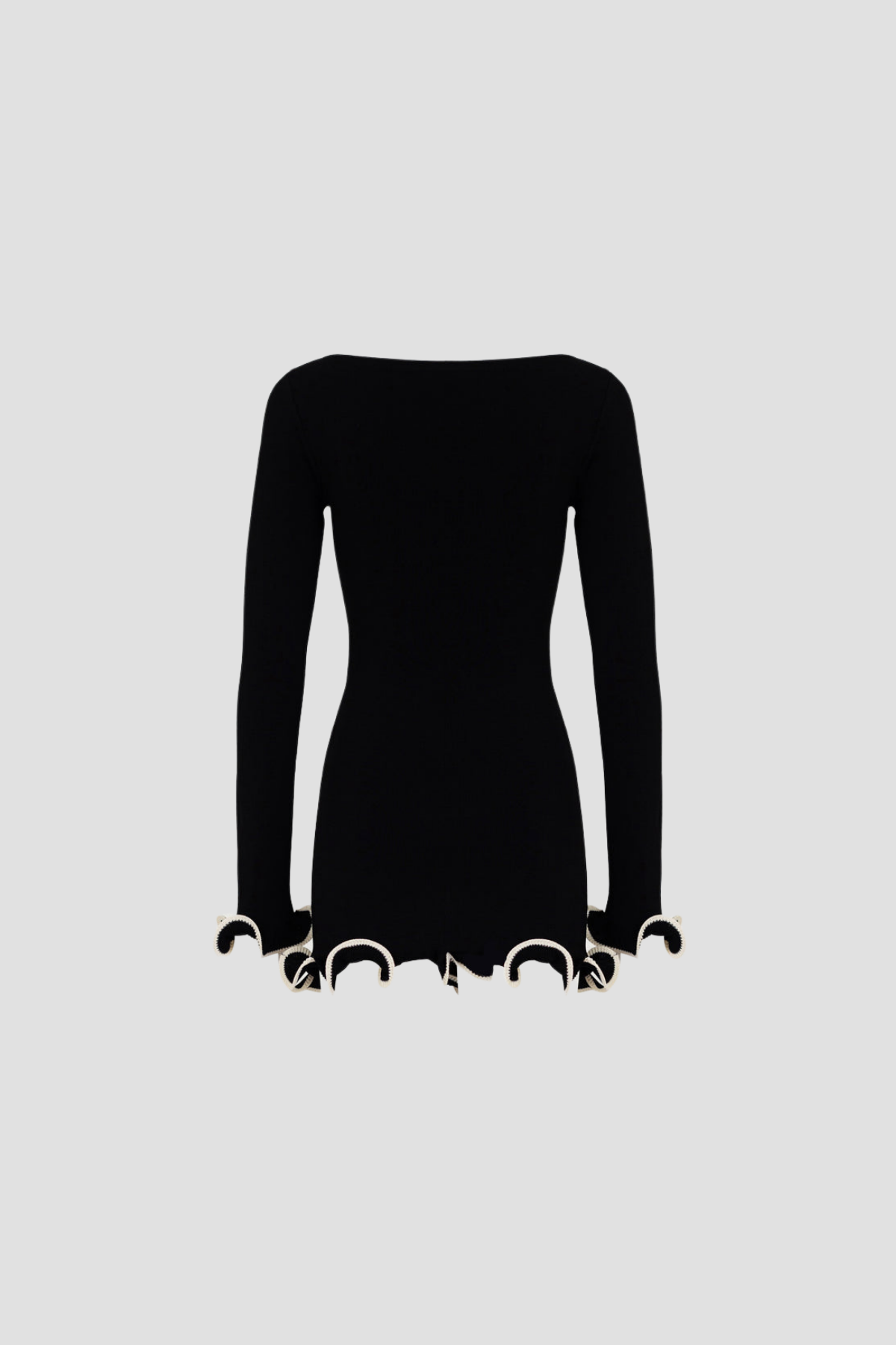 Anand Asymmetric Wavy Long Sleeve Mini Dress In Black