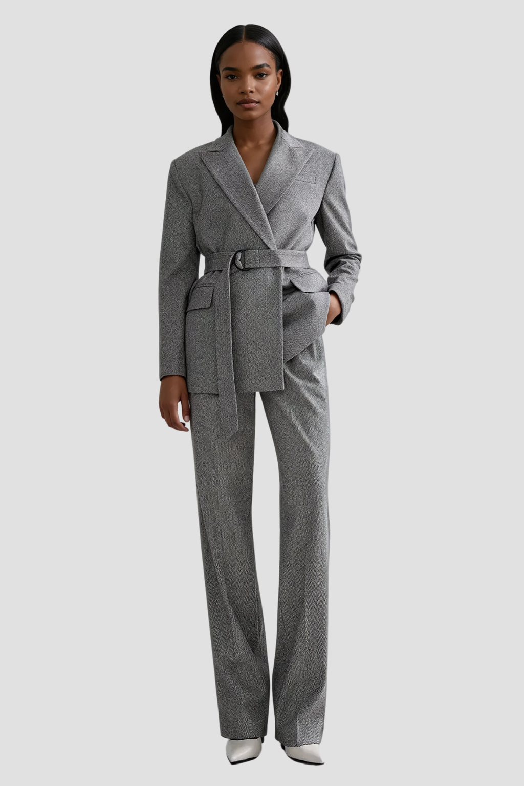 Anang Lapel Strapless Three Piece Pants Set In Grey