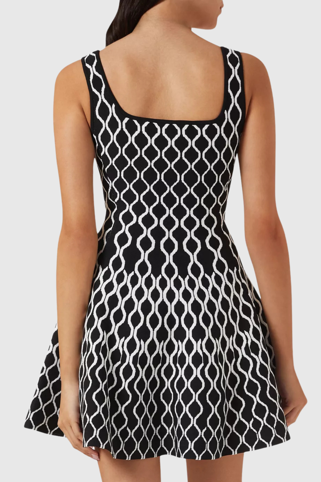 Anas Grid Sleeveless Ruffle Knit Mini Dress