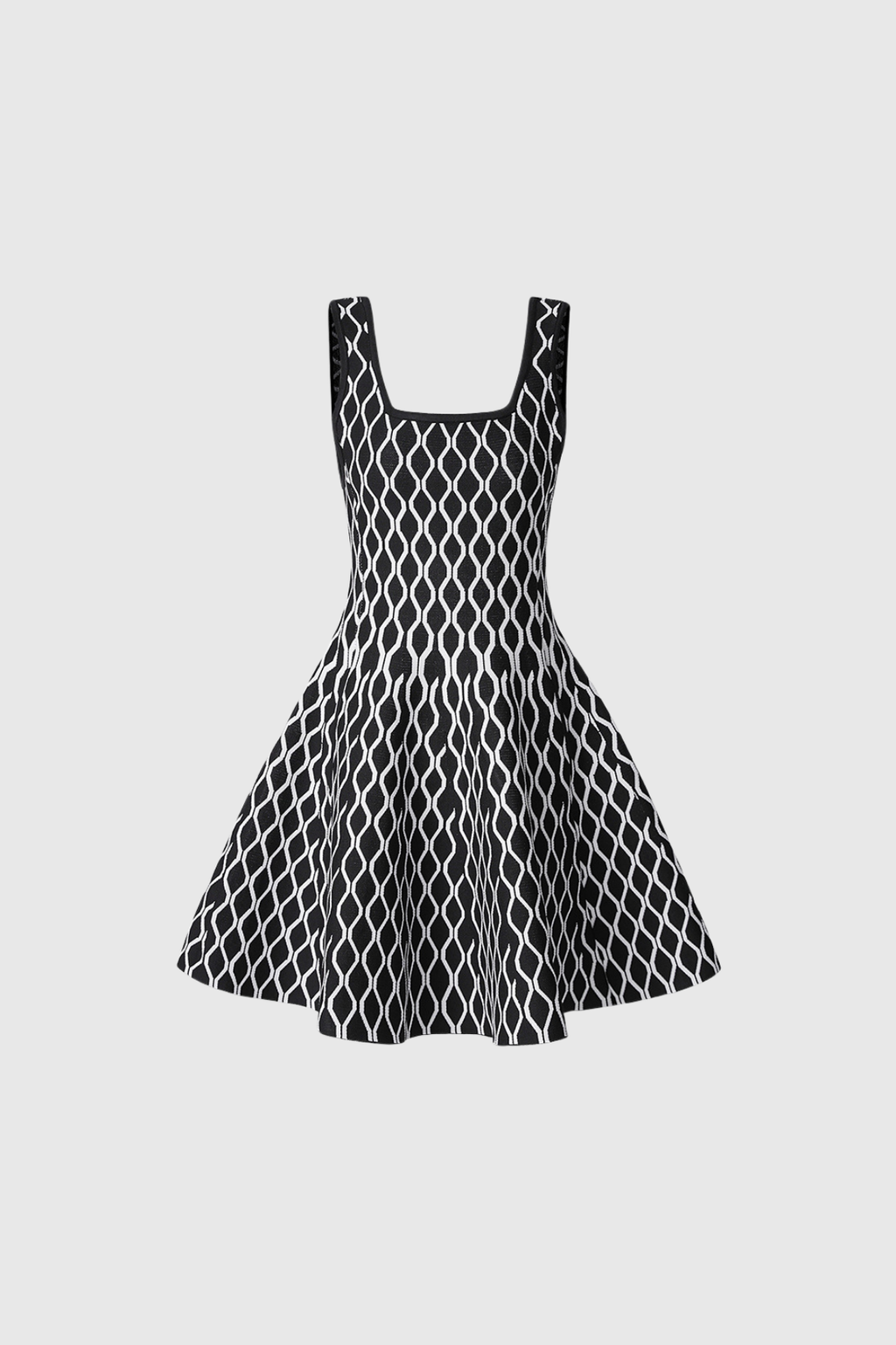 Anas Grid Sleeveless Ruffle Knit Mini Dress