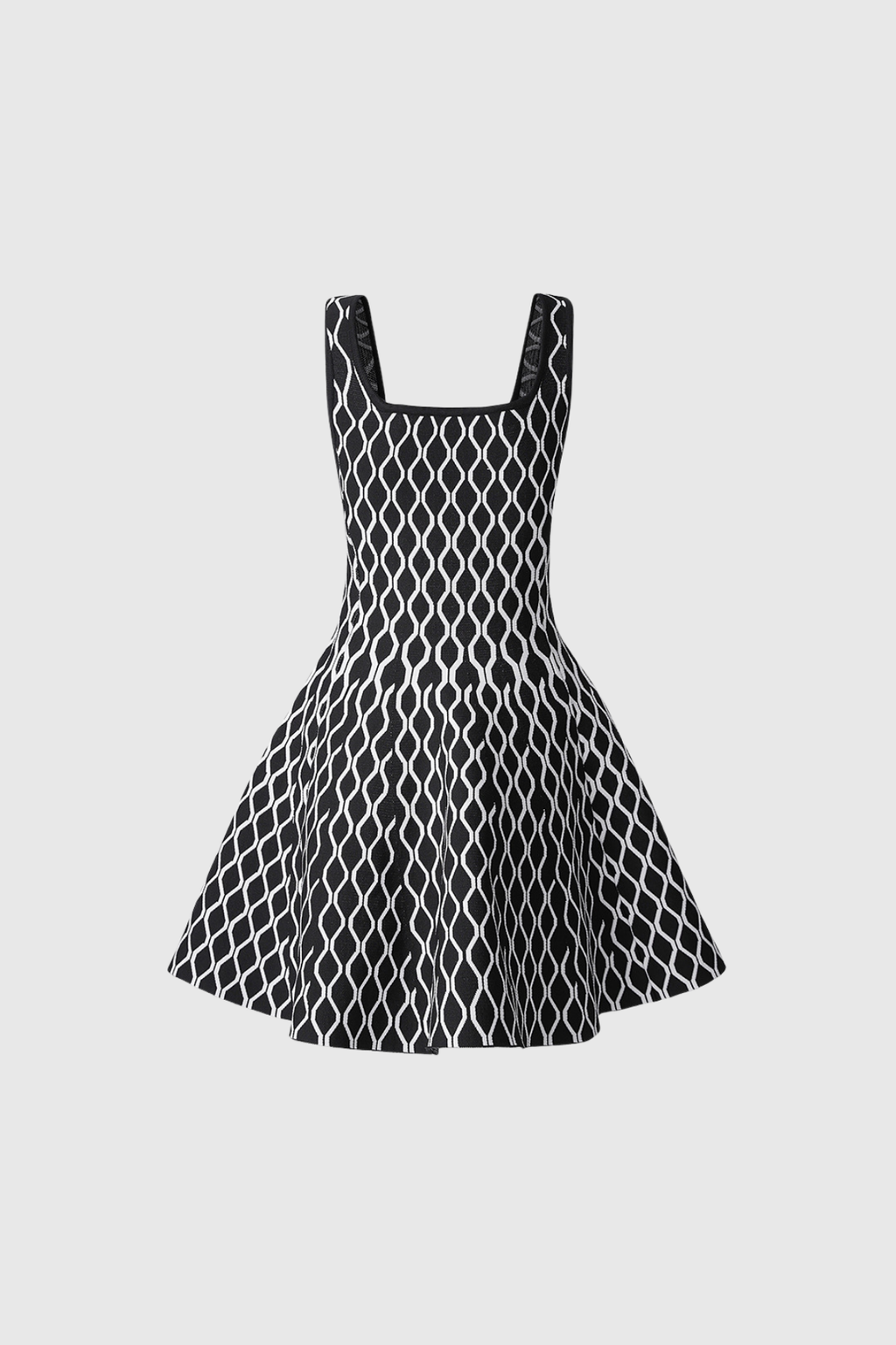 Anas Grid Sleeveless Ruffle Knit Mini Dress