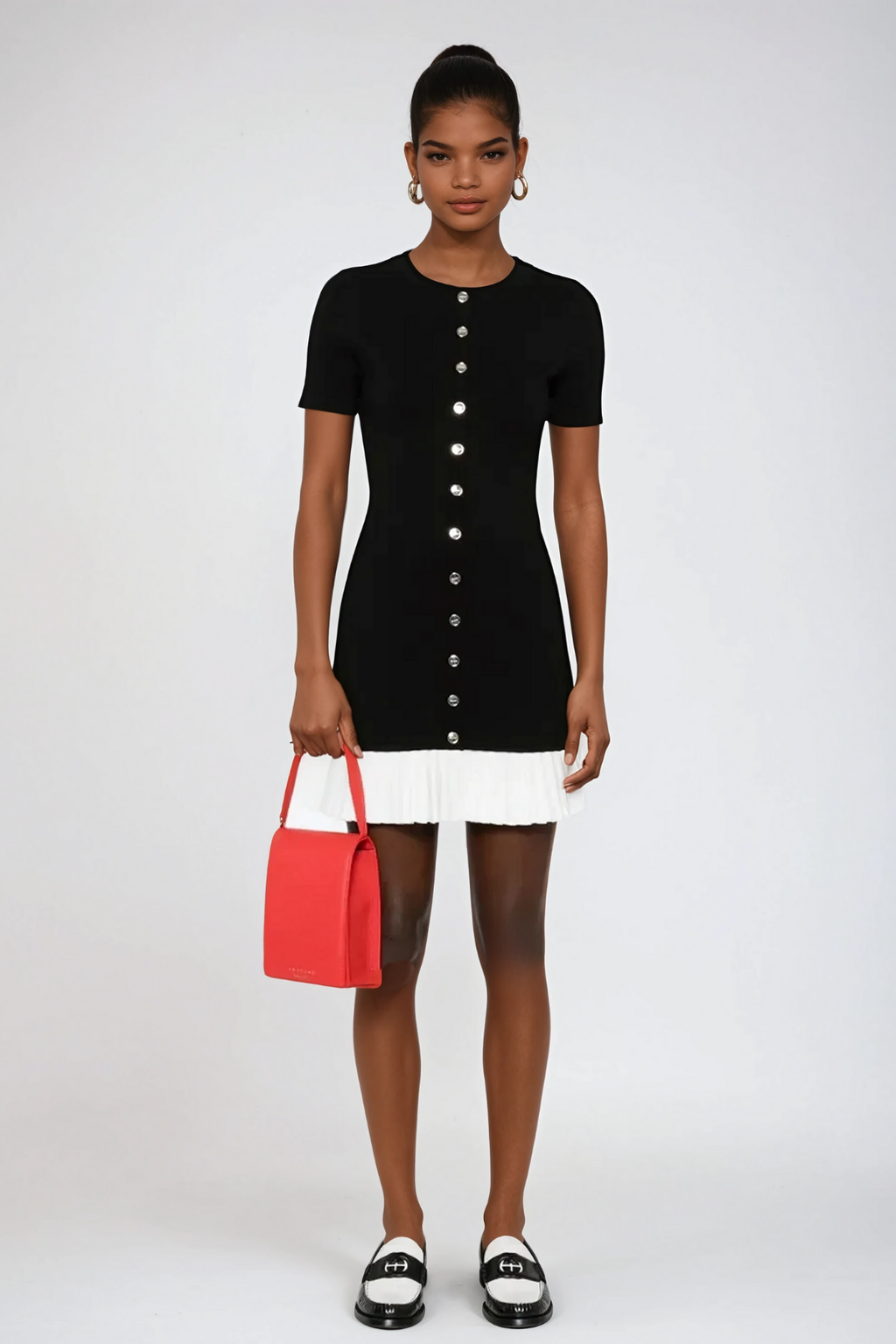 Anass Button Ruffle Short Sleeve Mini Dress