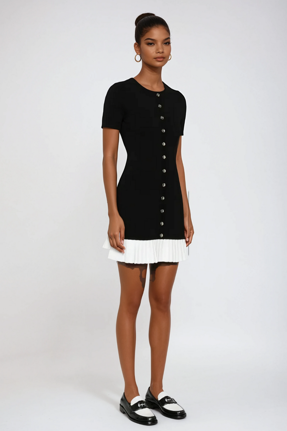 Anass Button Ruffle Short Sleeve Mini Dress