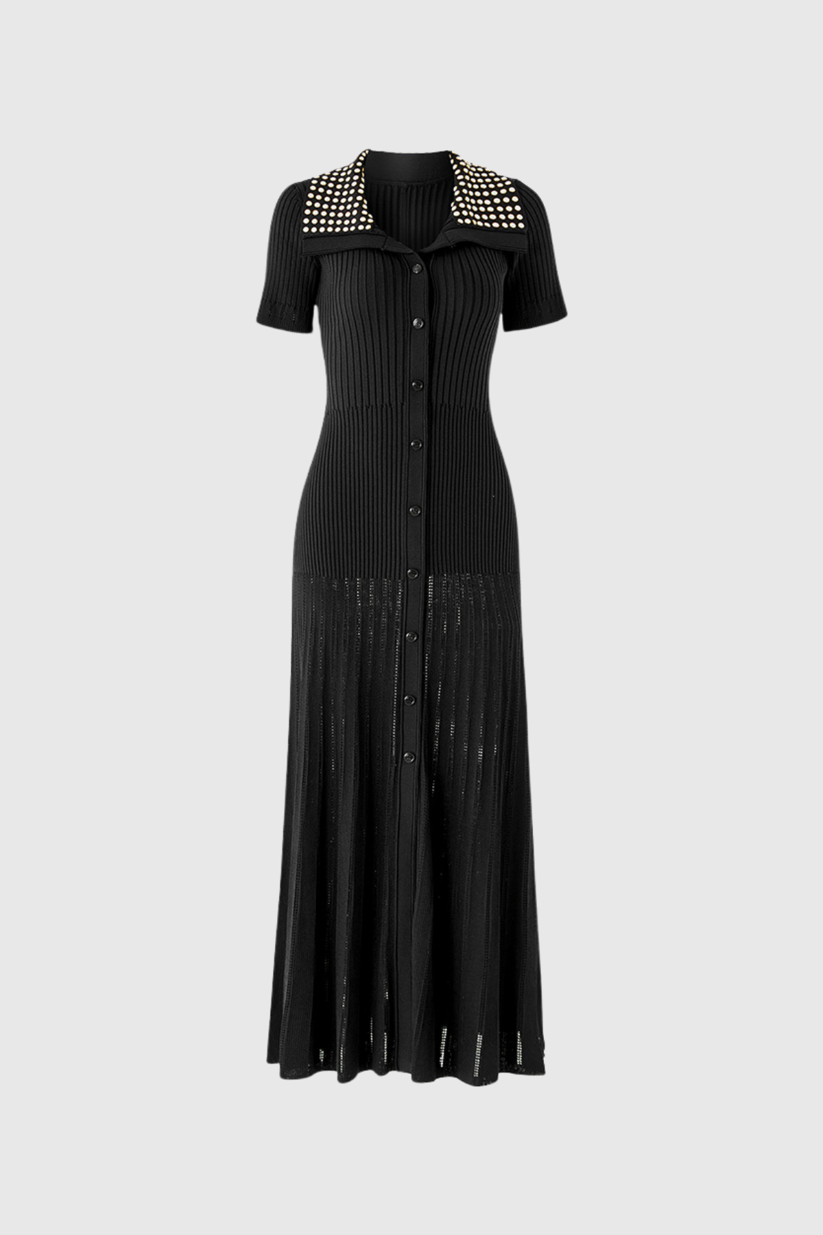 Anastacia Embellished Lapel Knit Maxi Dress