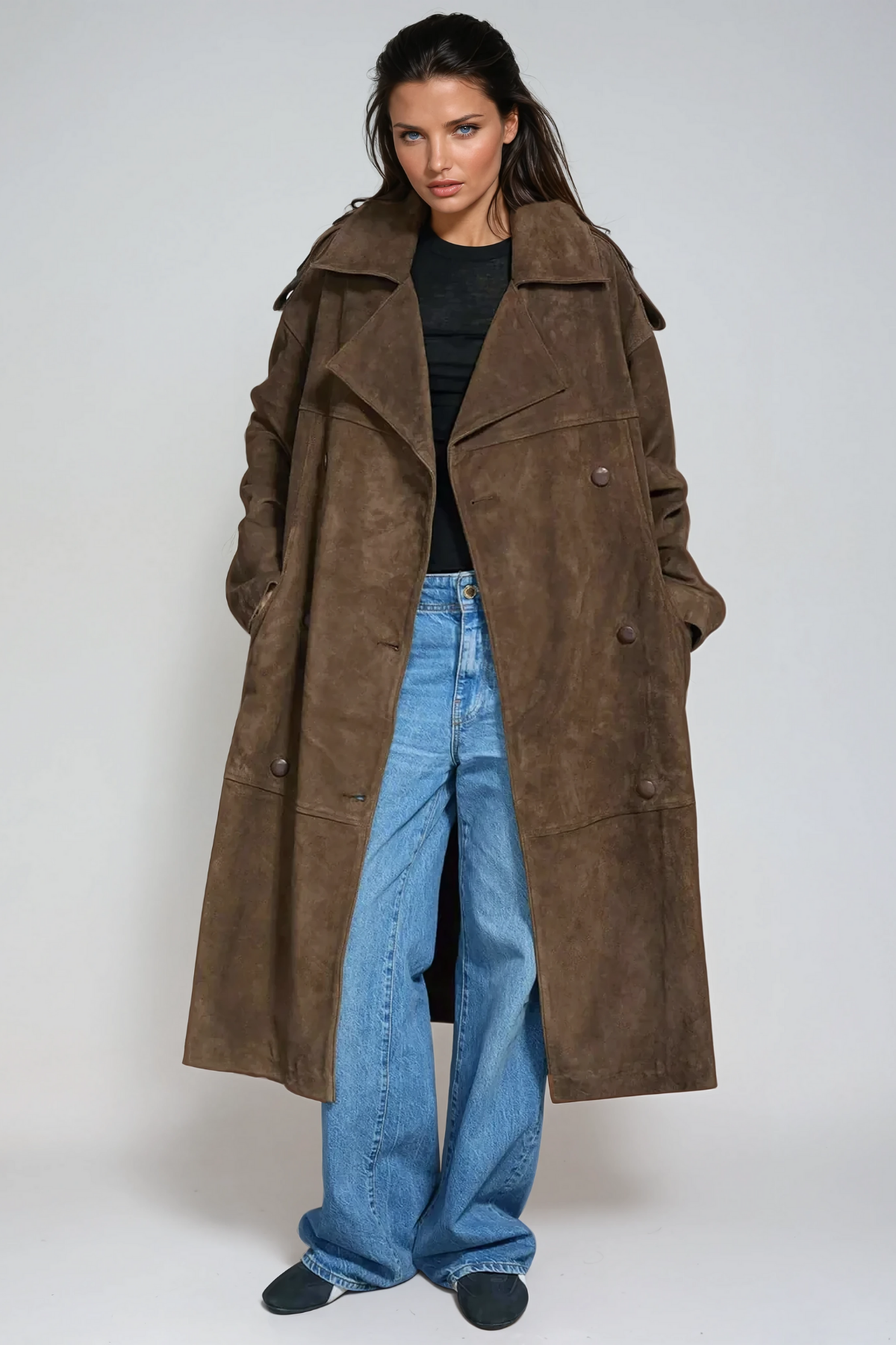Anastazja Lapel Lace Up Suede Coat