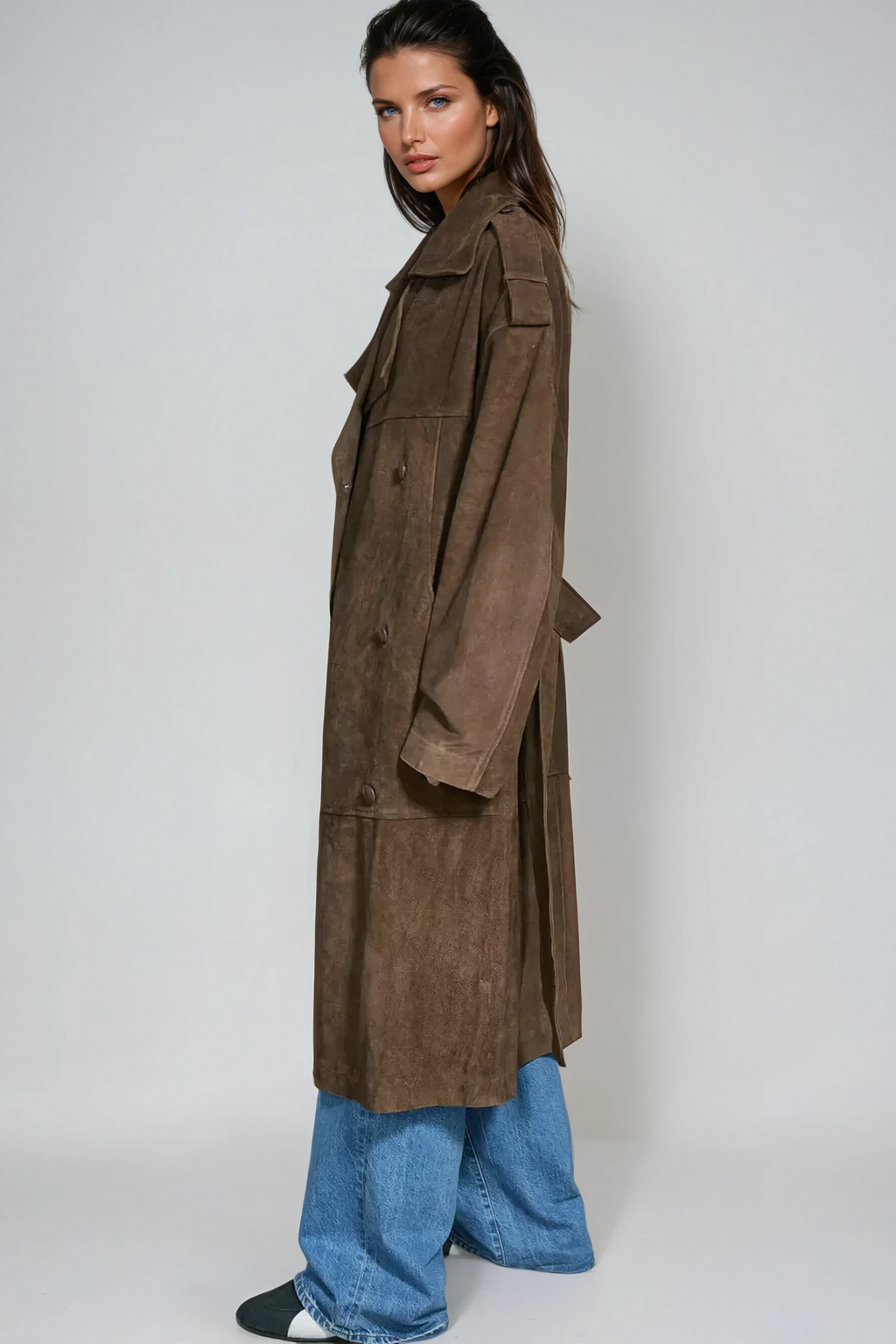 Anastazja Lapel Lace Up Suede Coat