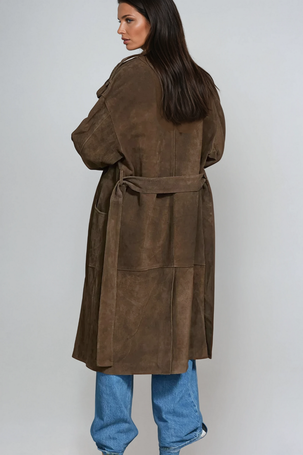 Anastazja Lapel Lace Up Suede Coat