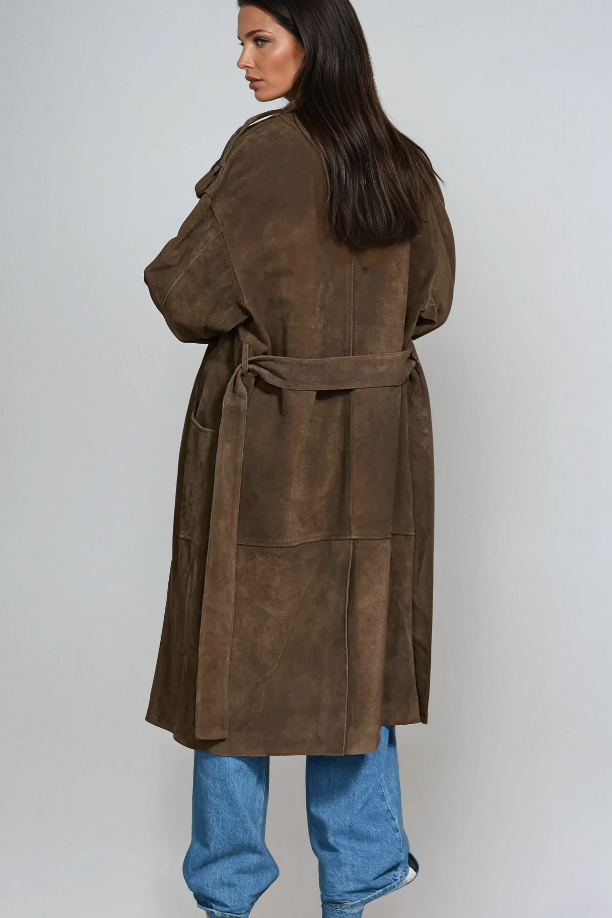 Anastazja Lapel Lace Up Suede Coat