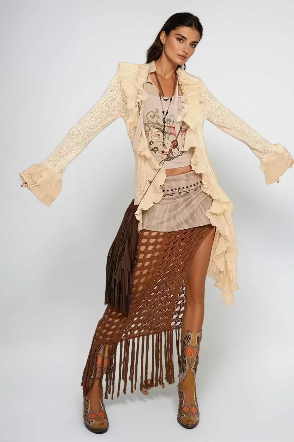 Ande Ruffle Asymmetric Knit Jacket In Khaki