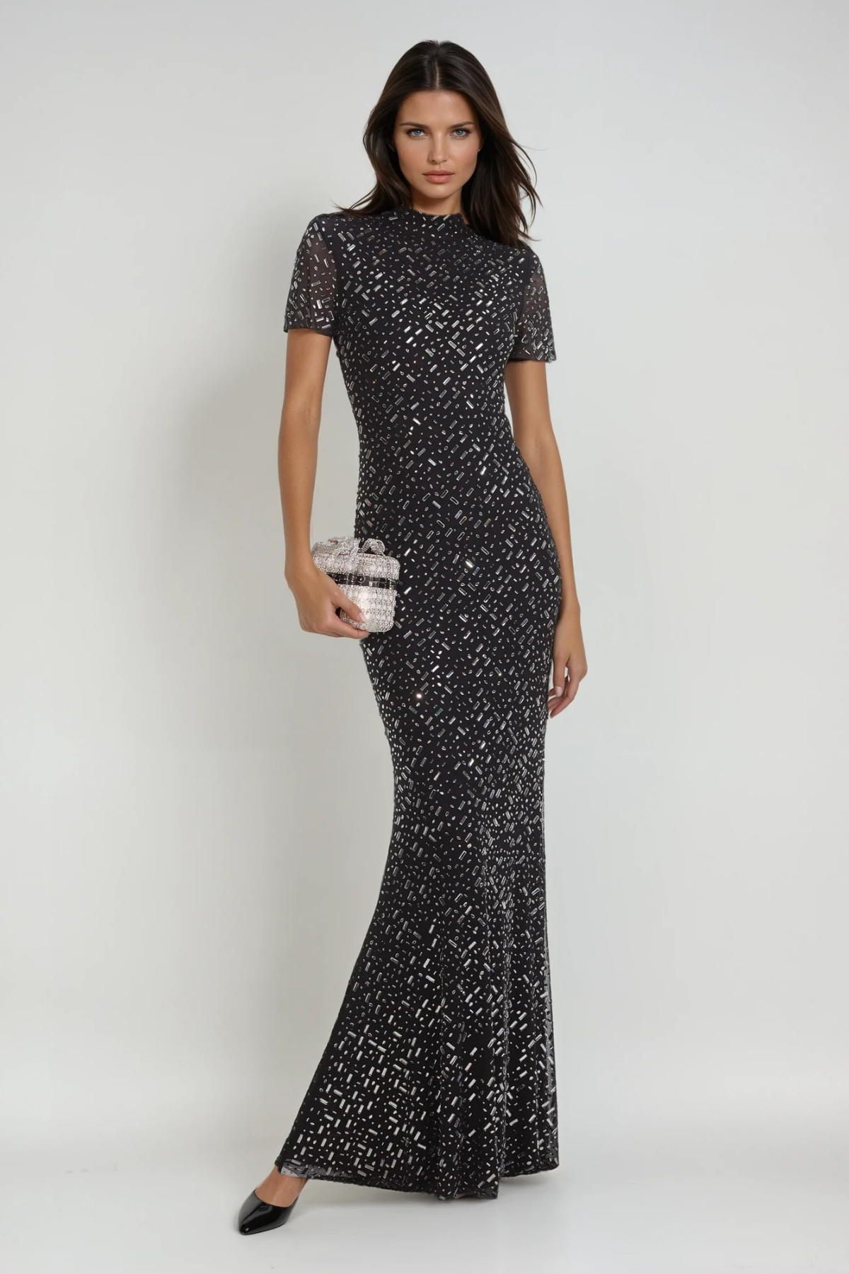 Andie Rhinestone Bodycon Short Sleeves Maxi Dress