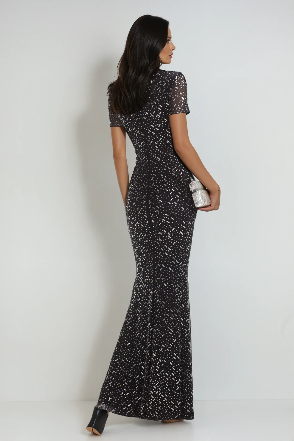 Andie Rhinestone Bodycon Short Sleeves Maxi Dress