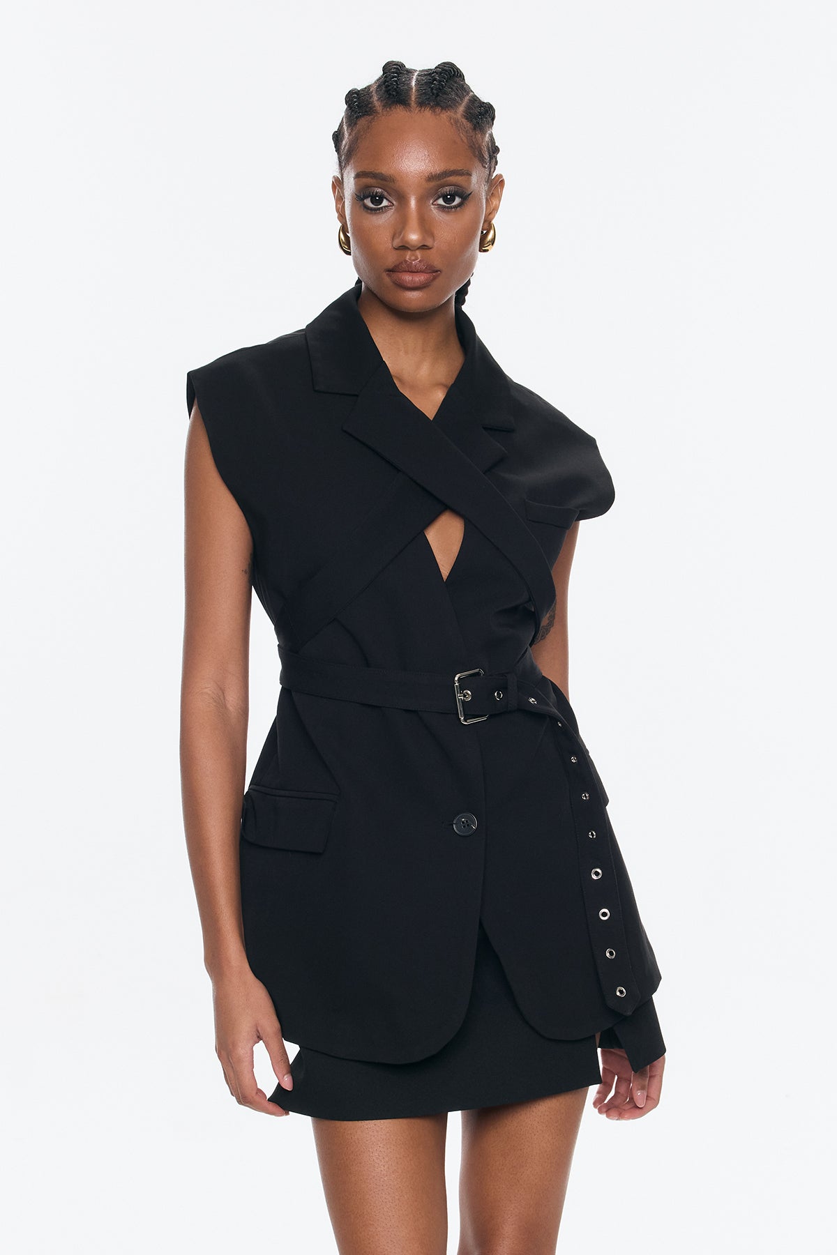 Andolina Cross Sleeveless Buckle Blazer