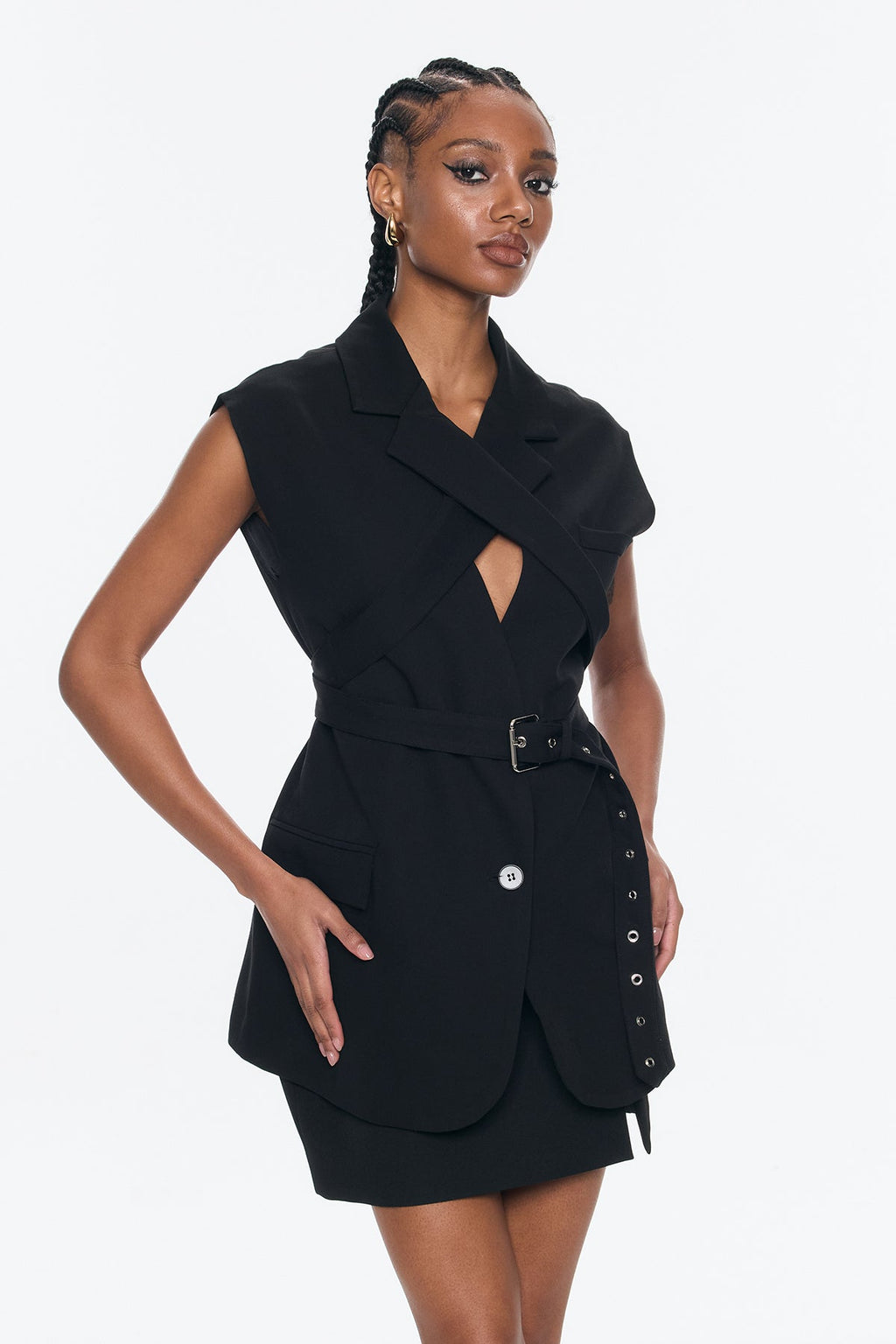 Andolina Cross Sleeveless Buckle Blazer