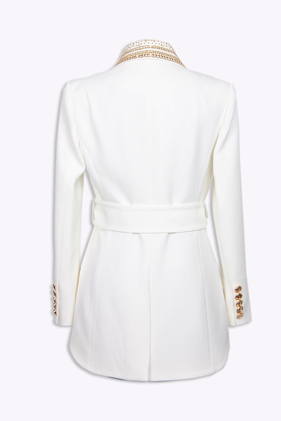 Andrea Embellished Belted Blazer In White