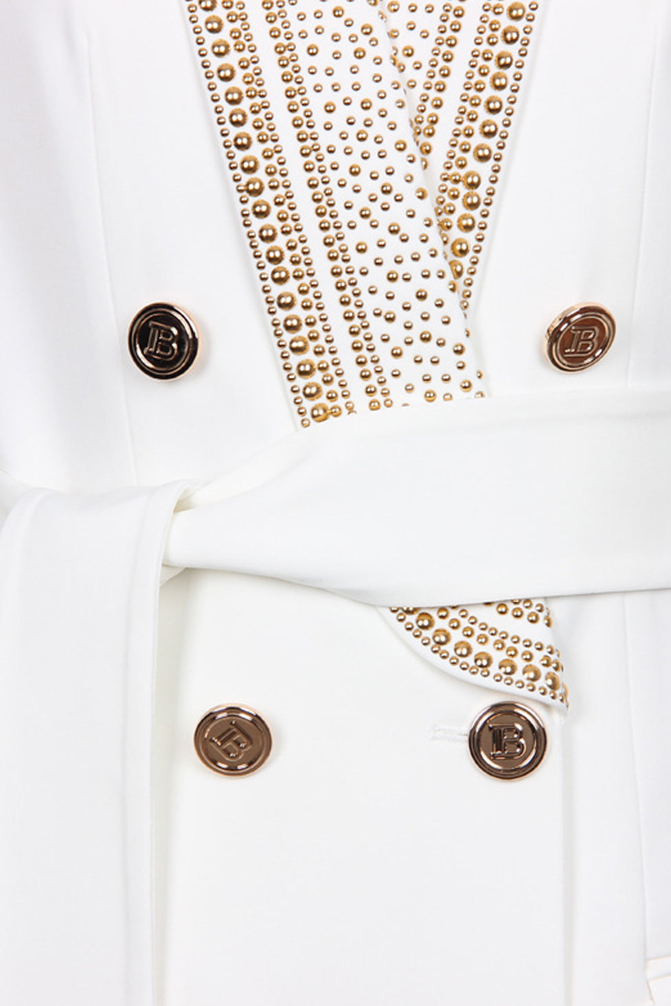 Andrea Embellished Belted Blazer In White