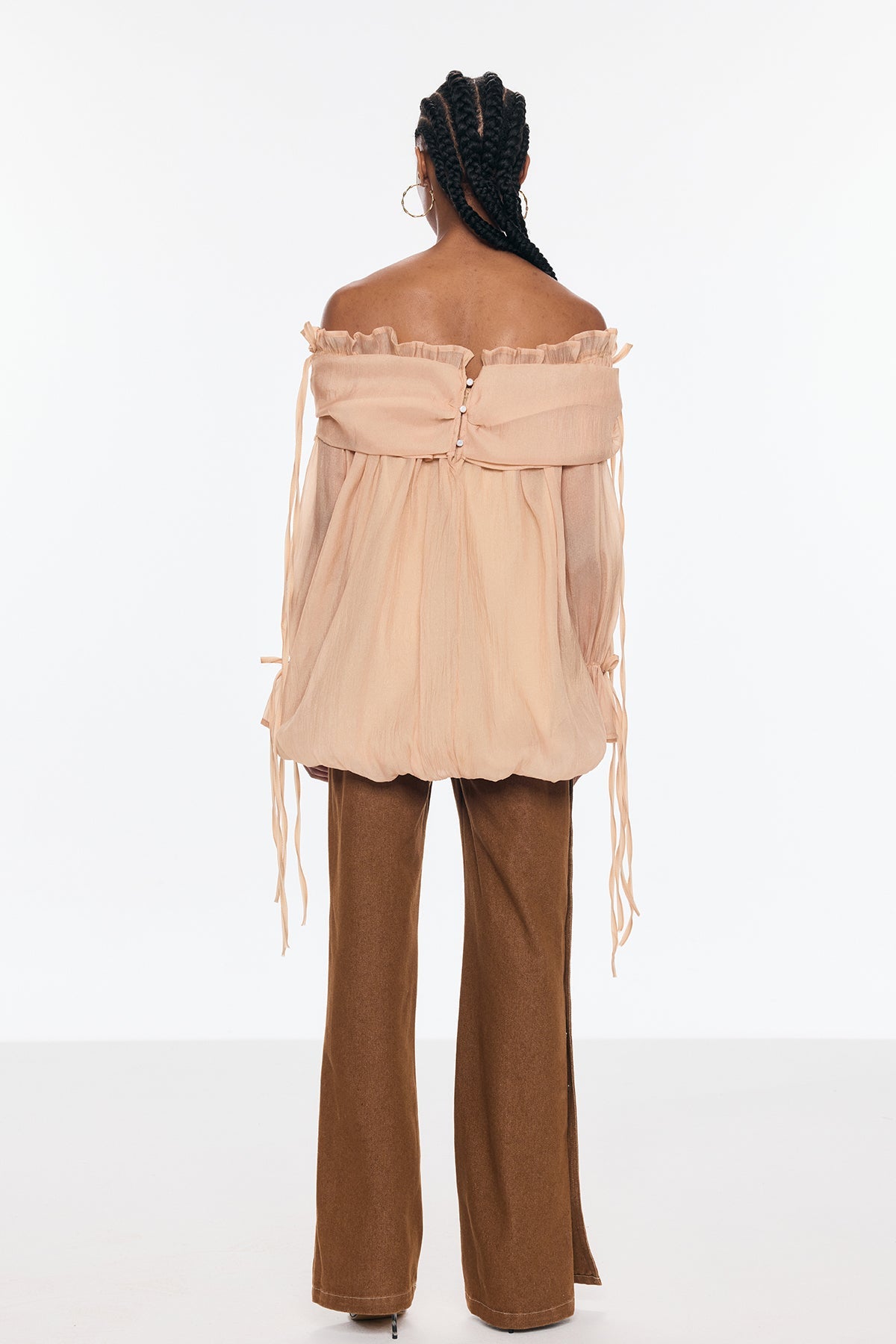 Aneirin Off Shoulder Mesh Ruffle Top