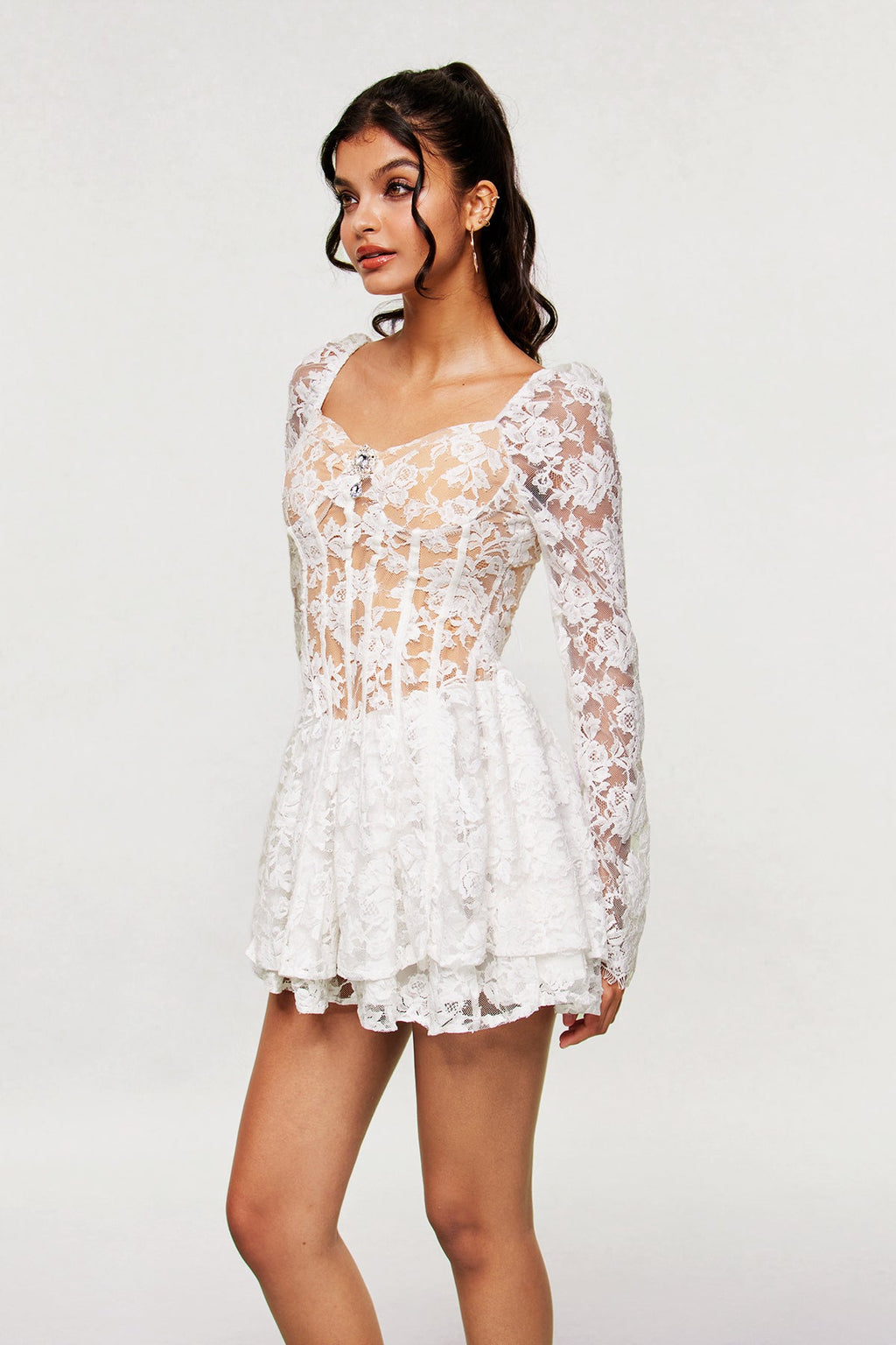 Aneko Lace Ruffle Mini Dress