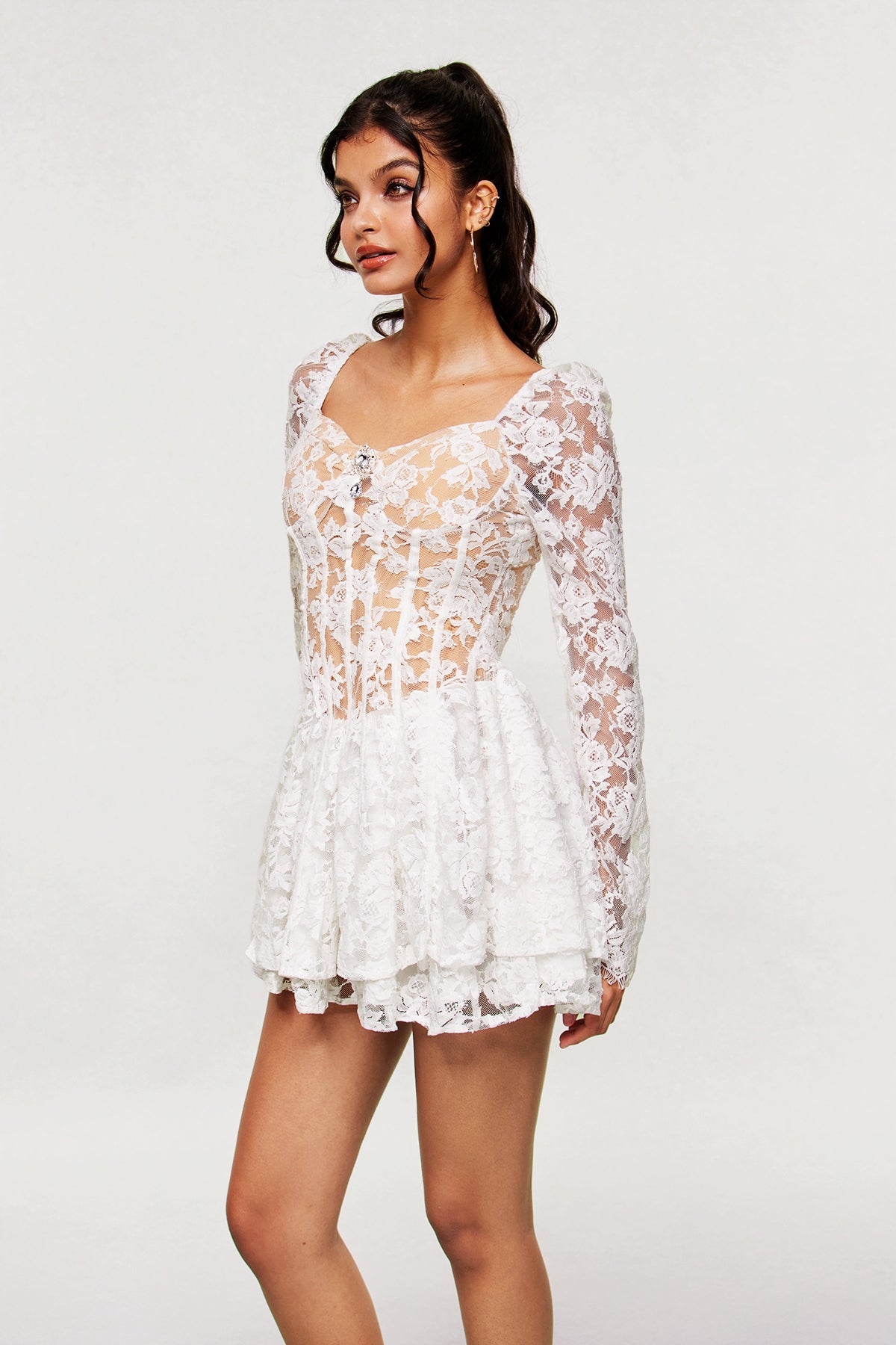 Aneko Lace Ruffle Mini Dress