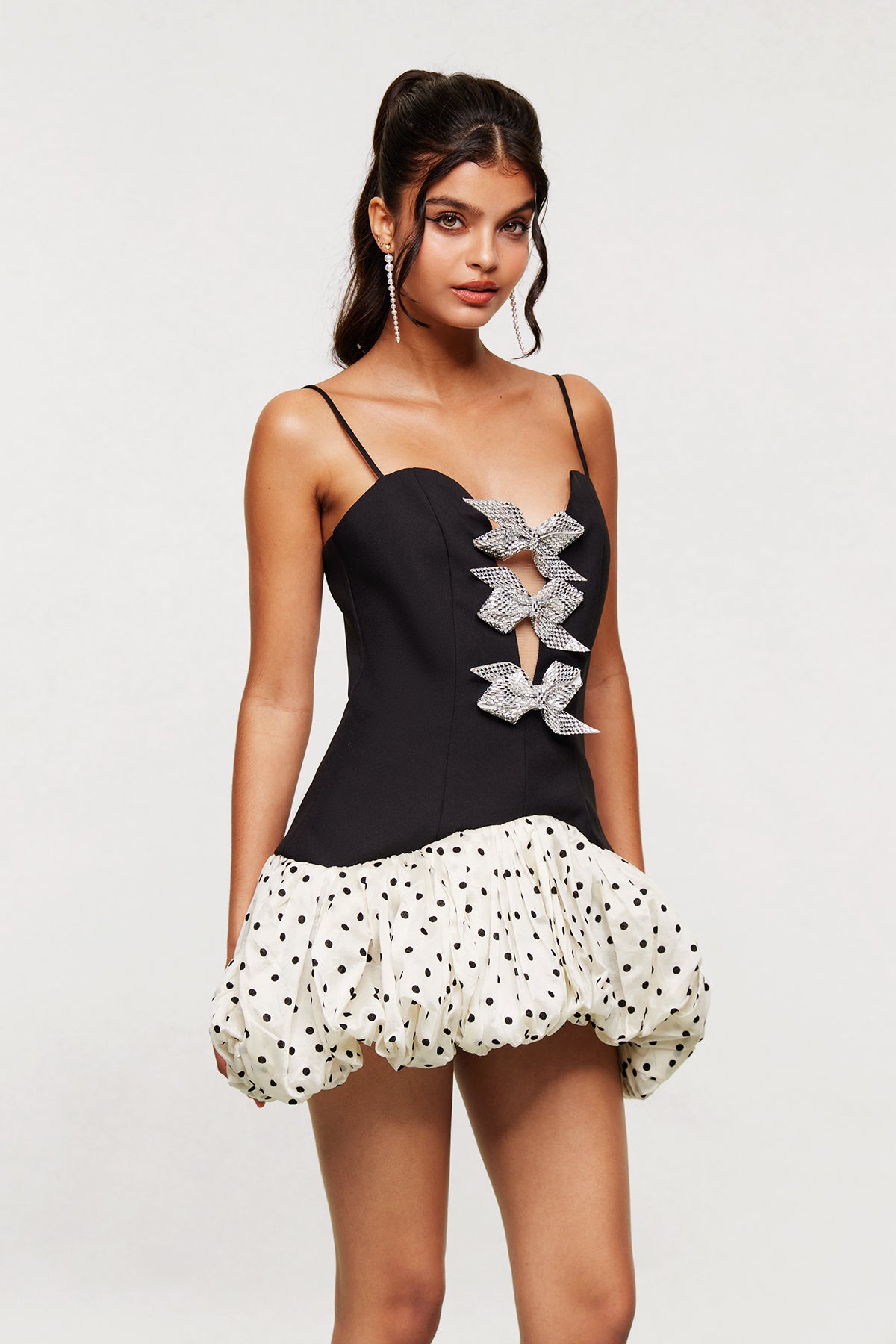 Anelia Bow Dot Spaghetti Mini Dress