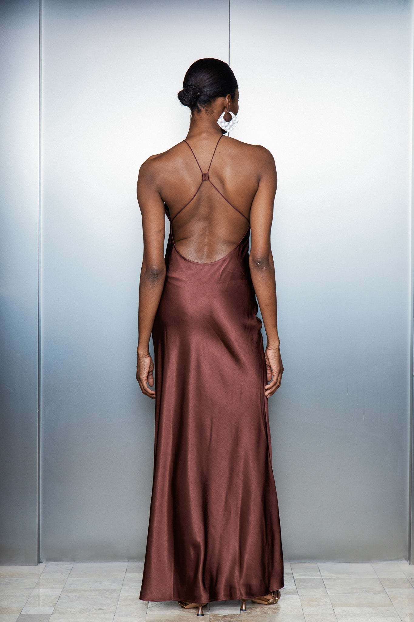 Anevay Lace Halter Neck Satin Maxi Dress