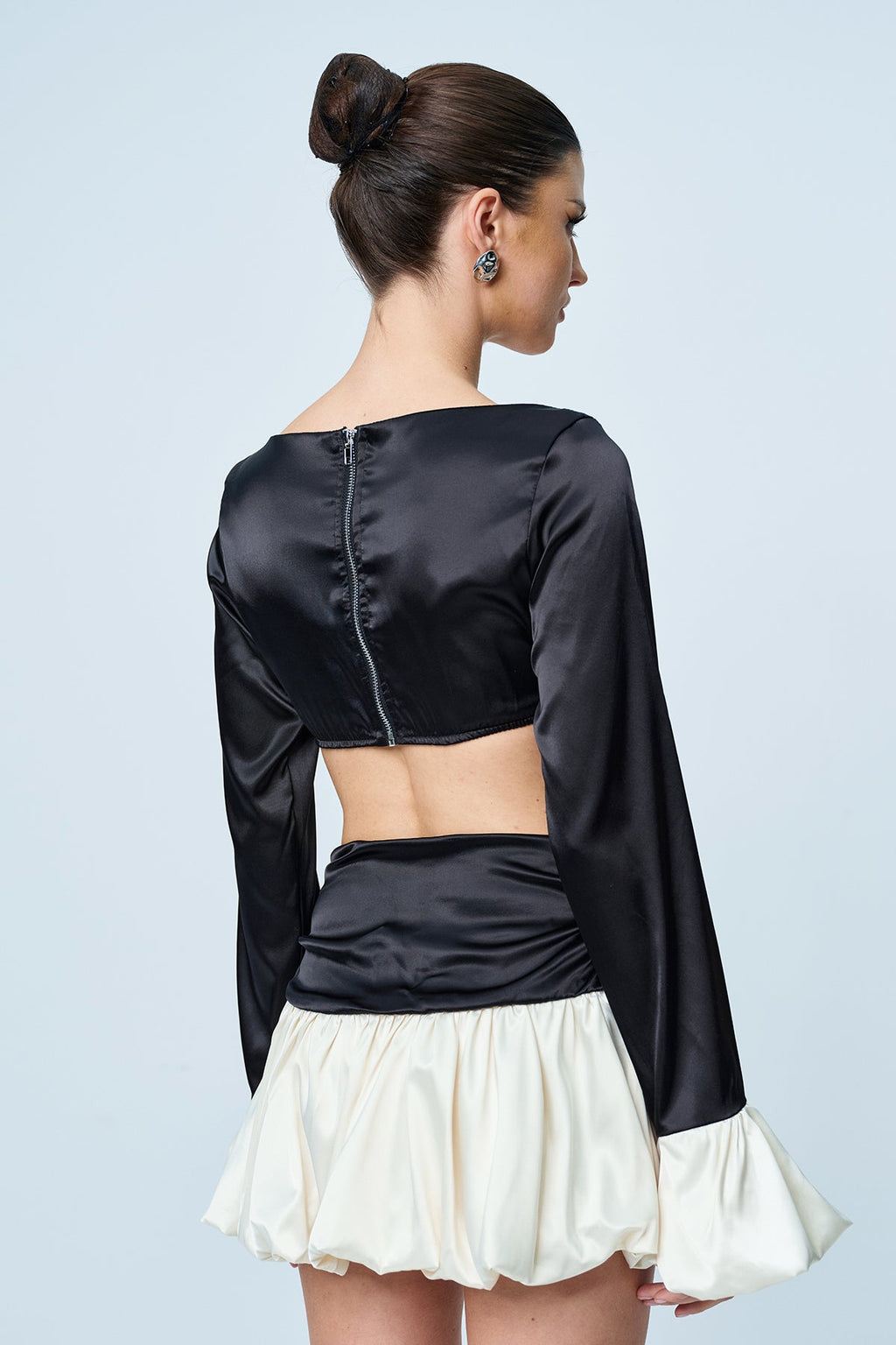 Angus Crop Ruch Contrast Skirt Set