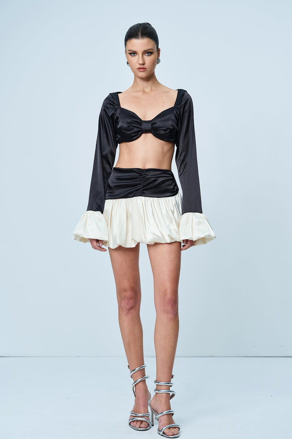 Angus Crop Ruch Contrast Skirt Set