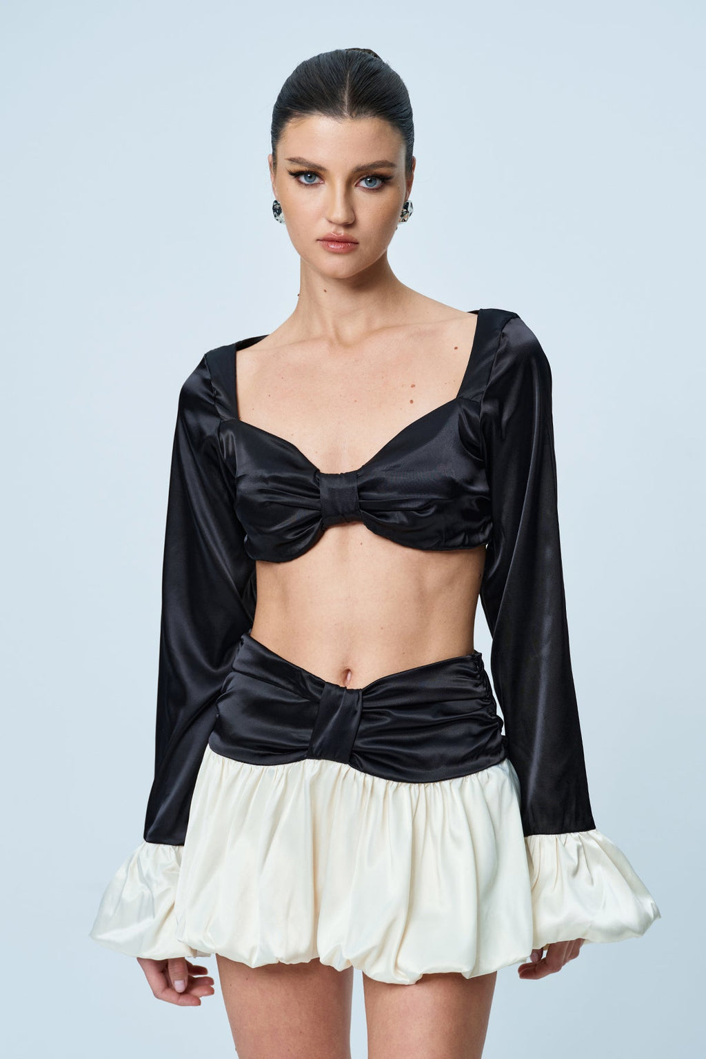 Angus Crop Ruch Contrast Skirt Set