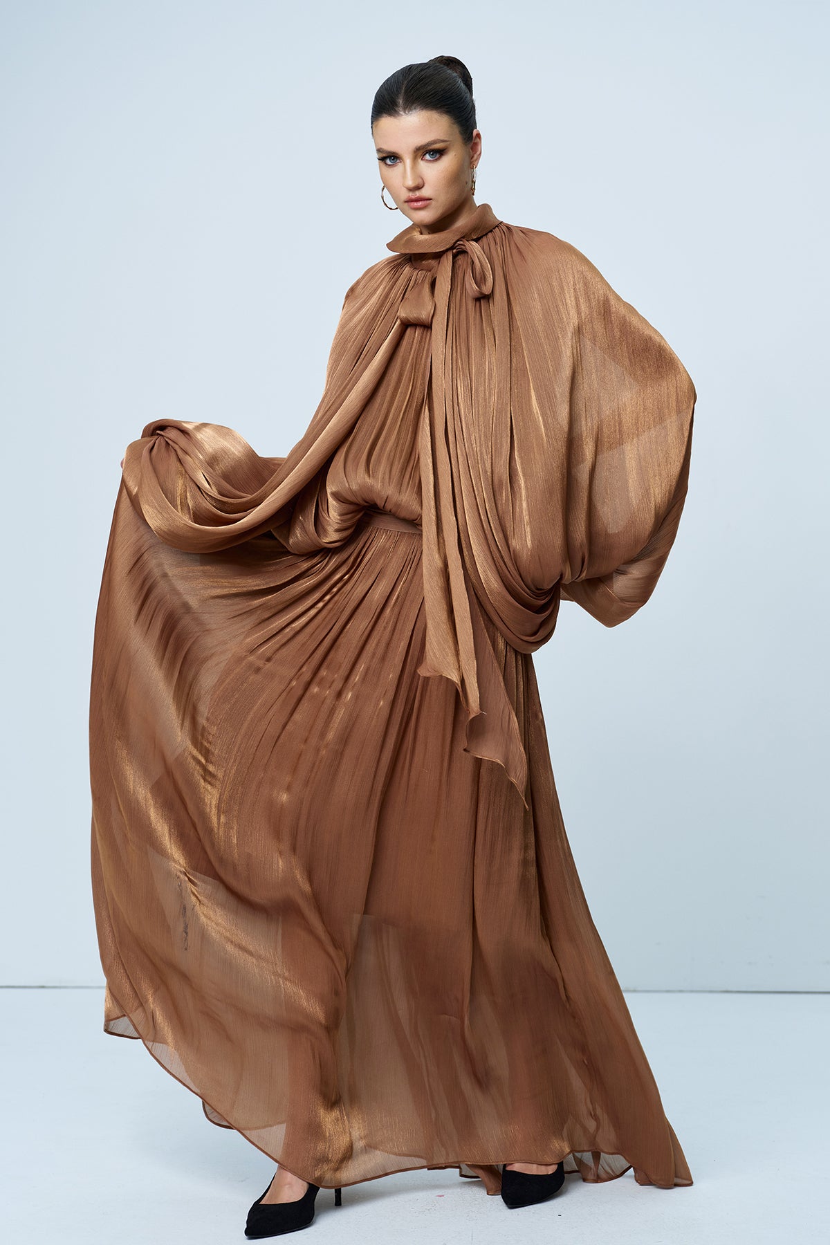 Anima Ruch Lace Up Balloon Sleeve Maxi Dress