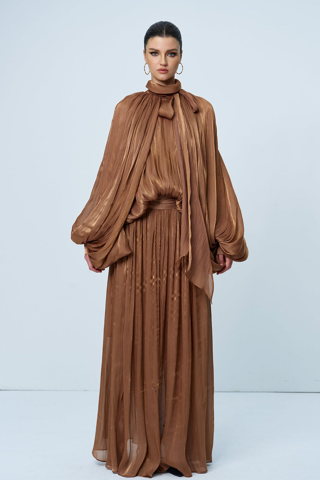 Anima Ruch Lace Up Balloon Sleeve Maxi Dress