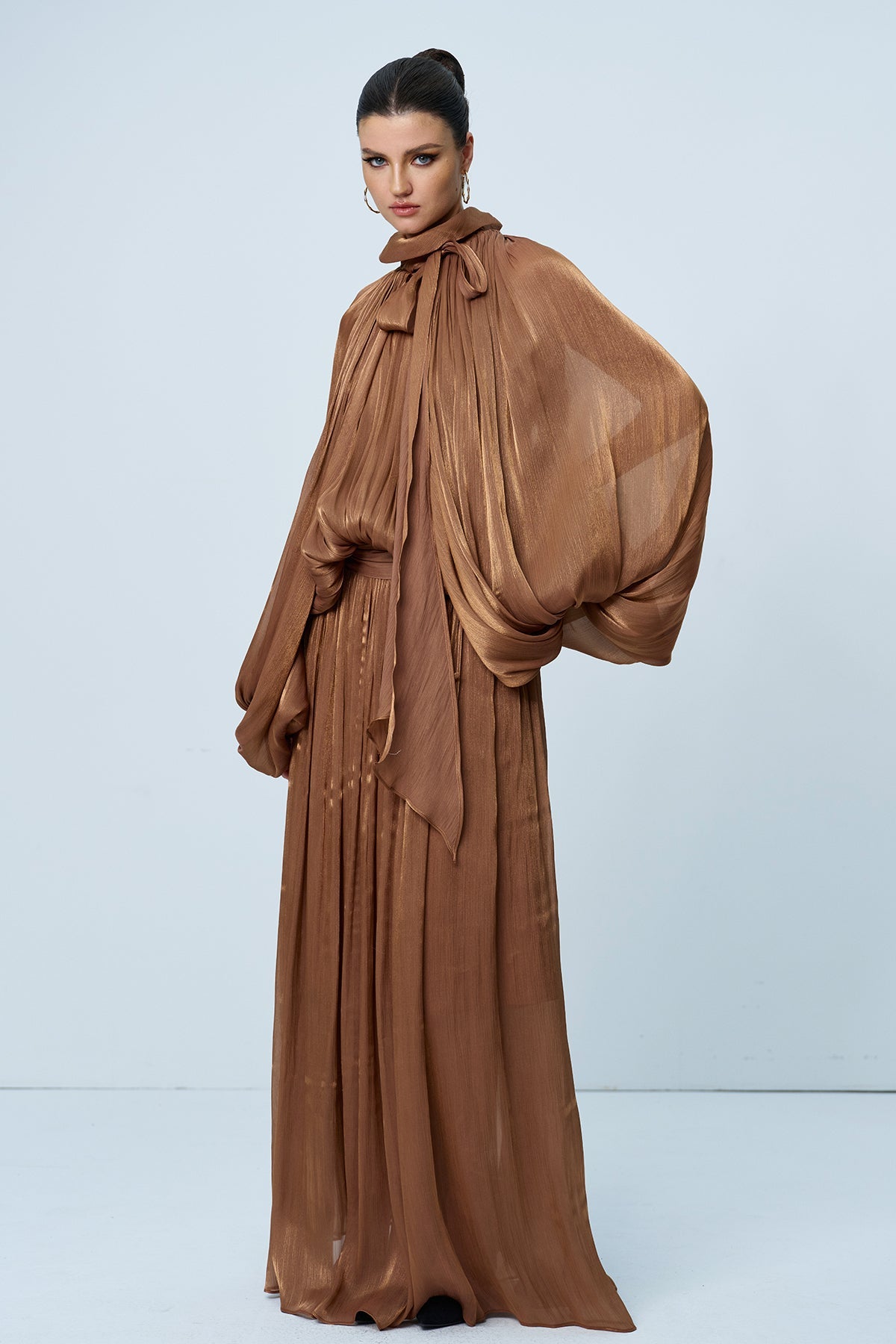 Anima Ruch Lace Up Balloon Sleeve Maxi Dress