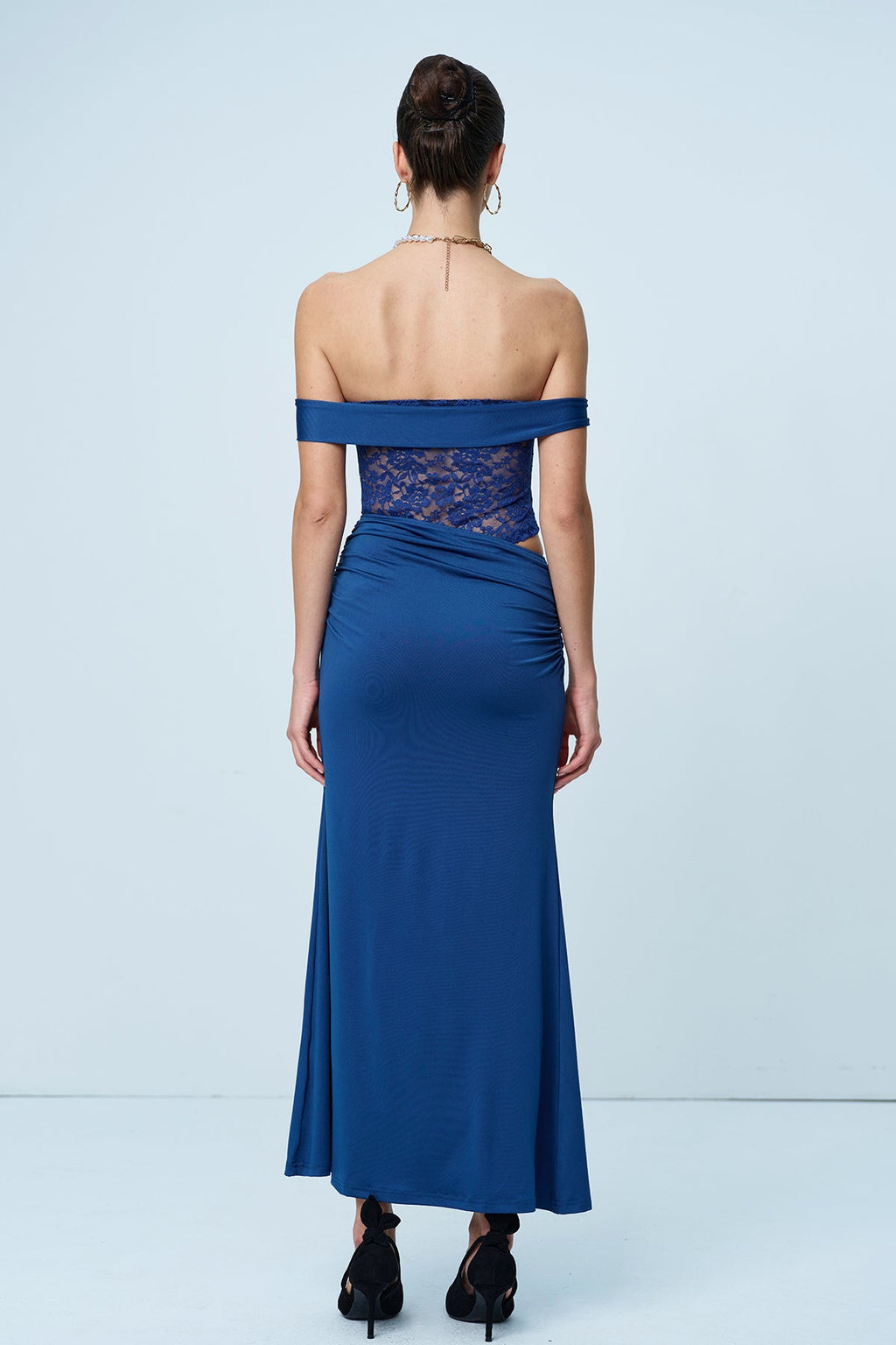 Aniol Strapless Lace Ruch Maxi Dress