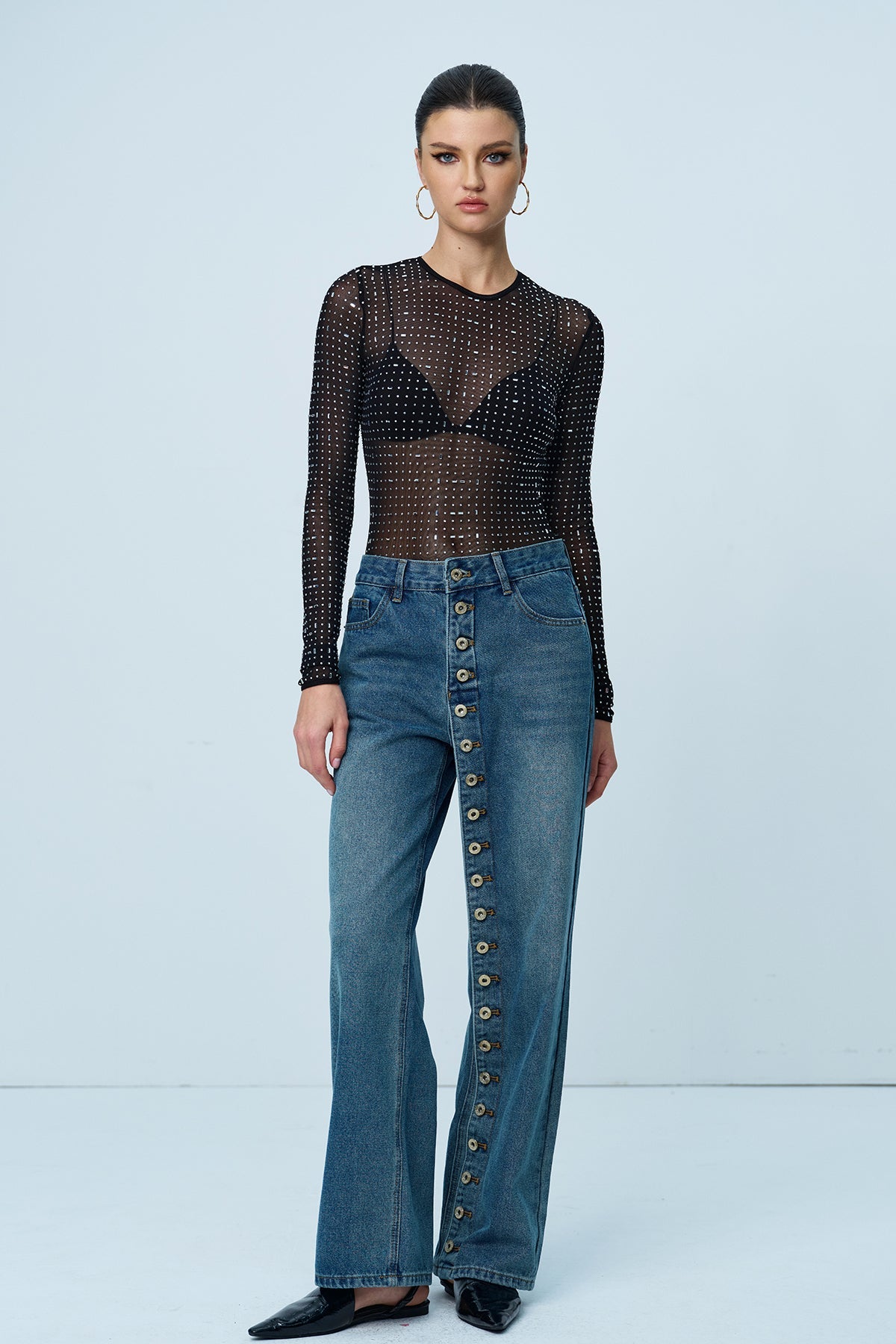 Anius Rhinestone Bodycon Bodysuit