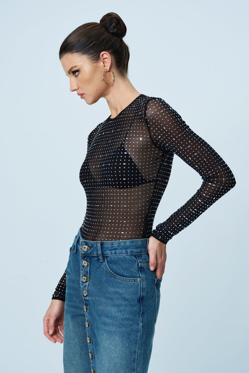 Anius Rhinestone Bodycon Bodysuit