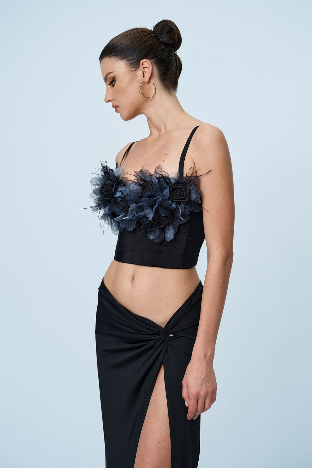 Anjali Flower Corset Spaghetti Top In Black