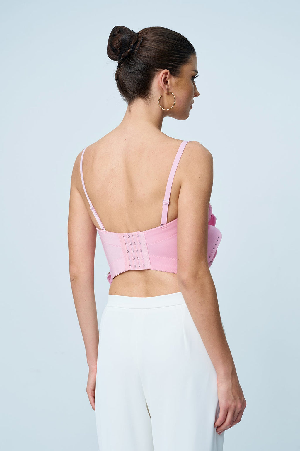 Anjanette Flower Spaghetti Rhinestone Top In Pink