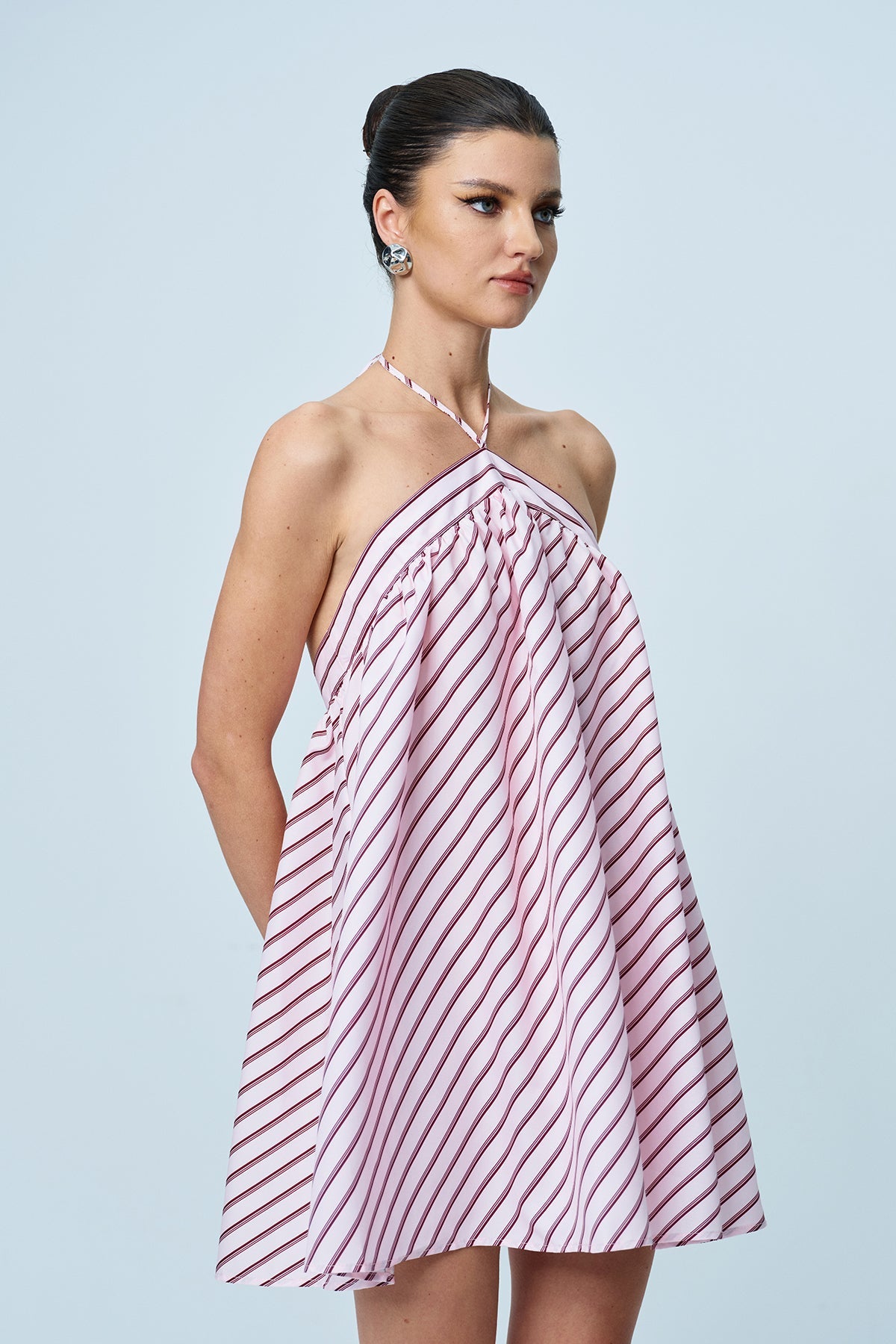 Anjang Halter Neck Stripe Mini Dress