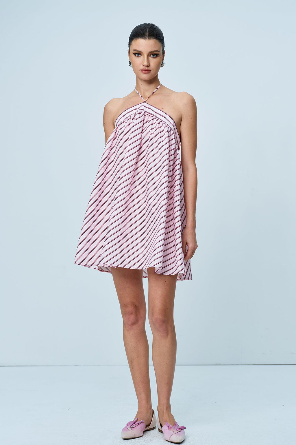 Anjang Halter Neck Stripe Mini Dress