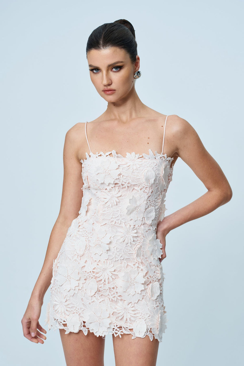 Ankan Spaghetti Flower Mini Dress In Pale Pink