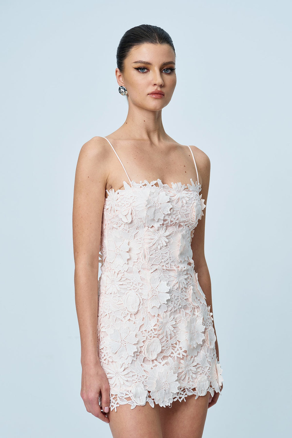 Ankan Spaghetti Flower Mini Dress In Pale Pink